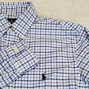 Ralph Lauren Blue Label Blue White Plaid Slim Oxford Dress Shirt Small Office